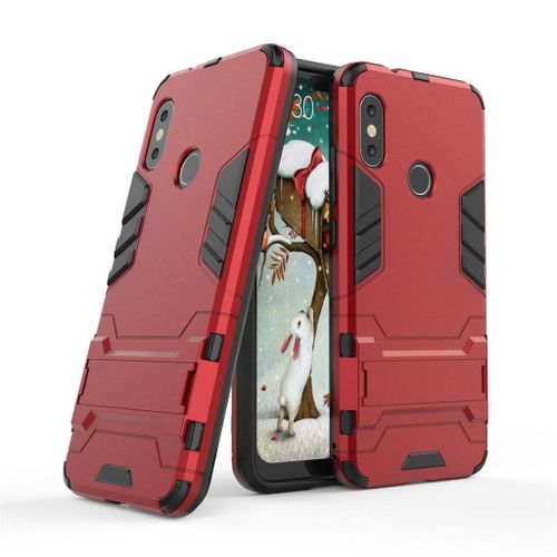 Saturcase Coque Pour Xiaomi Mi A2 Lite, Hybride 2 En 1 [Pc & Silicone] Double Couche Pare-Chocs Protecteur Arrière Coque Housse Étui Avec Béquille Pour Xiaomi Mi A2 Lite (Rouge)