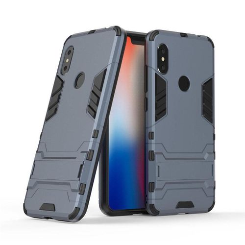 Saturcase Coque Pour Xiaomi Redmi Note 6 Pro, Hybride 2 En 1 [Pc & Silicone] Double Couche Pare-Chocs Protecteur Arrière Coque Housse Étui Avec Béquille Pour Xiaomi Redmi Note 6 Pro (Bleu Marine)