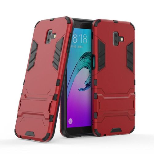 Saturcase Coque Pour Samsung Galaxy J6 Plus 2018, Hybride 2 En 1 [Pc & Silicone] Double Couche Pare-Chocs Protecteur Arrière Coque Housse Étui Avec Béquille Pour Samsung Galaxy J6 Plus 2018 (Rouge)