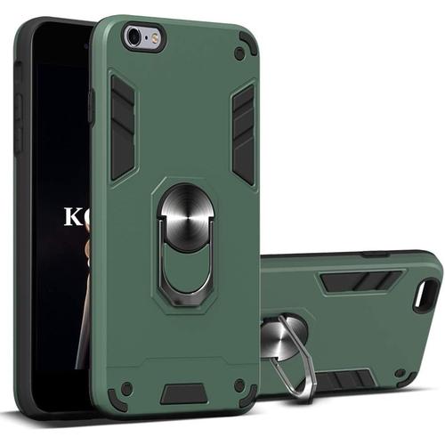 Coque Iphone 6s Plus/Iphone 6 Plus 5,5 Pouces ,Double Couche Renforcée Défense Bumper Tpu Silicone Antichoc Armure Housse Etui Détachable 2 En 1 Avec Anneau Support Vert