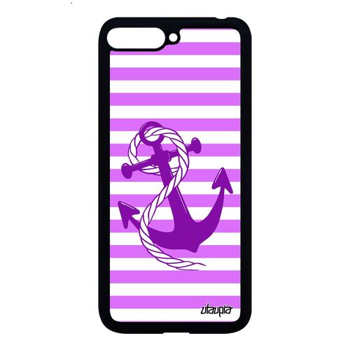 Coque Pour Huawei Y6 2018 Silicone Ancre Rayure Housse Dessin Femme Rose Chaine