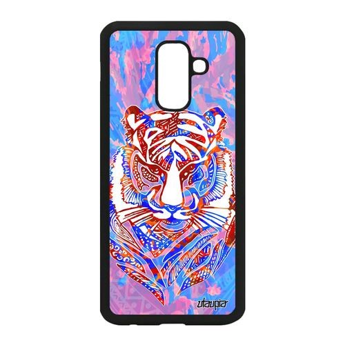 Coque Galaxy A6 Plus 2018 Silicone Tigre Garcon Fauve Plume Design Bleu Samsung Galaxy A6 Plus 2018