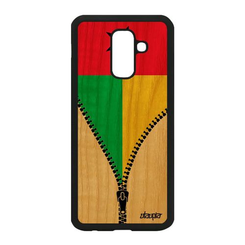 Coque Galaxy A6 Plus 2018 En Bois Silicone Drapeau Guinee Bissau Guineen Samsung Galaxy A6 Plus 2018