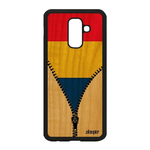 Coque Galaxy A6 Plus 2018 Bois Silicone Drapeau Roumanie Roumain Etui De Samsung Galaxy A6 Plus 2018