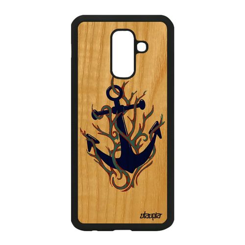 Coque A6 Plus 2018 En Bois Et Silicone Ancre De Luxe Etui Flamme Samsung Galaxy A6 Plus 2018