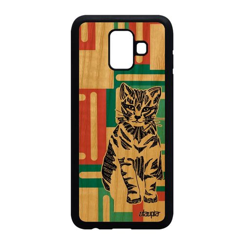 Coque Silicone Samsung A6 2018 Bois Chat Dessin Animaux Felin Case Vert A Samsung Galaxy A6 2018
