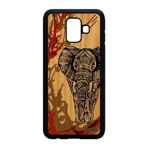 Coque Bois Silicone A6 2018 Elephant Marron Ethnique Dessin Case Samsung Galaxy A6 2018