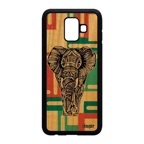 Coque A6 2018 En Bois Silicone Elephant Geometrique Vert Azteque Samsung Galaxy A6 2018