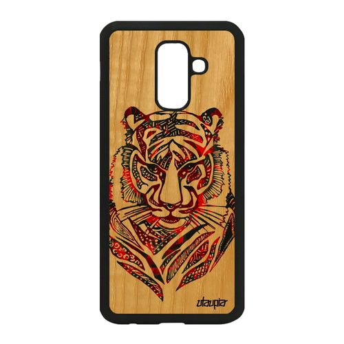 Coque Samsung Galaxy A6 Plus 2018 En Bois Silicone Tigre Rouge Smartphone Case