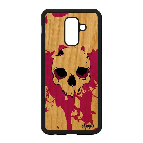 Coque Bois Galaxy A6 Plus 2018 Silicone Tete De Mort Tache Peinture Rose Samsung Galaxy A6 Plus 2018