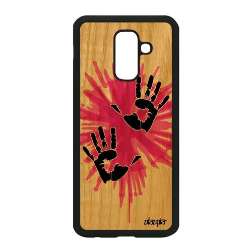 Coque Silicone Samsung Galaxy A6 Plus 2018 Bois Main Pas Cher Rose Antichoc Deux