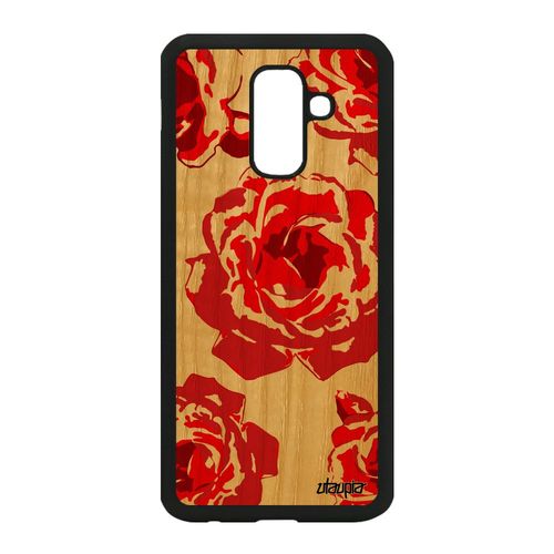 Coque Samsung A6 Plus 2018 En Bois Silicone Rose Fleur Romantique Frêne A Samsung Galaxy A6 Plus 2018