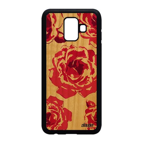 Coque Pour Samsung A6 2018 En Bois Silicone Rose Fleur Design Love Amour Samsung Galaxy A6 2018