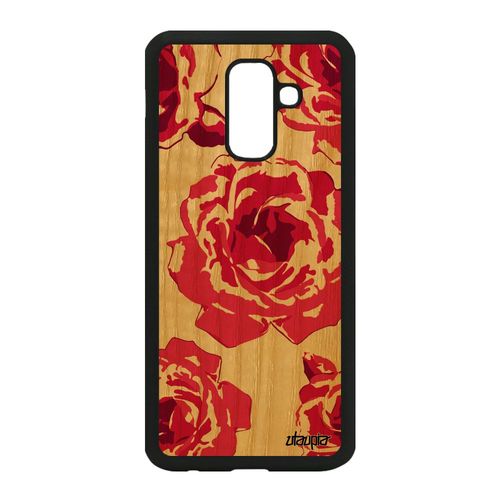 Coque Galaxy A6 Plus 2018 Bois Silicone Rose Fleur Romantique Eternelle Samsung Galaxy A6 Plus 2018