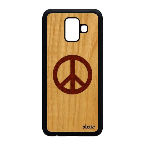 Coque Bois Peace And Love A6 2018 Silicone Hippie 4g Marron & De Samsung Galaxy A6 2018