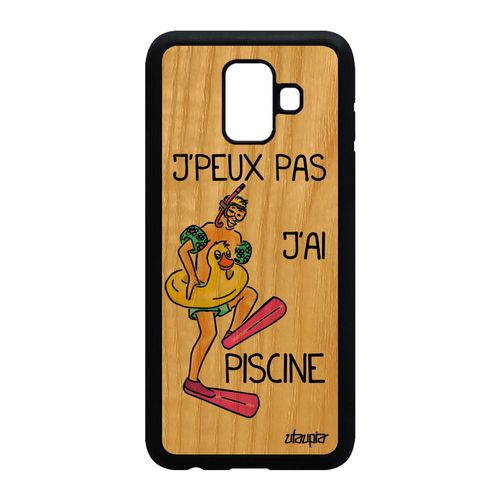 Coque En Bois Pour Samsung Galaxy A6 2018 Silicone J'peux Pas J'ai Piscine Vert