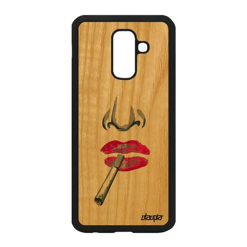 Coque Silicone Pour Samsung Galaxy A6 Plus 2018 En Bois Portrait 4g Case Rose De