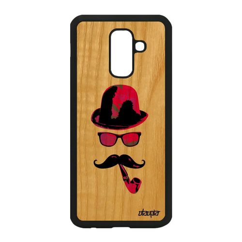 Coque Samsung A6 Plus 2018 Bois Silicone Monsieur Moustache Etui Rose De Samsung Galaxy A6 Plus 2018