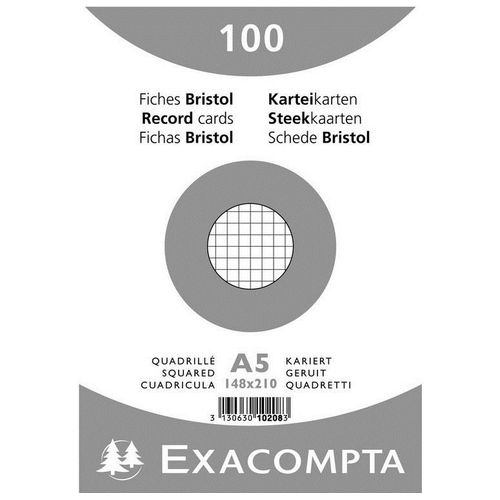 Exacompta Paquet De 100 Fiches Bristol Blanc 148/210 5x5 S/Film