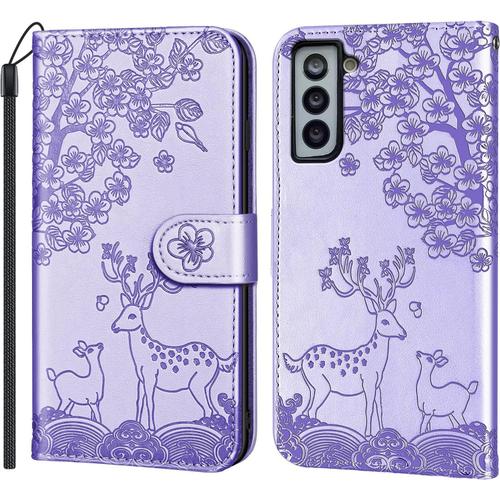 Coque Pour Samsung Galaxy S21 5gpochette Protection Etui Housse Premium En Cuir Pufermeture Magnétique Emplacements Cartes Flip Case Stand Cover Pour Samsung S21 5g Mauve