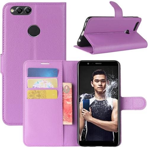 Coque Huawei Honor 7x Etui Housse À Rabat En Pu Cuir Flip Leather Case Cover Antichoc Portefeuille Protection Stand Coque Avec Slots De Cartes Pour Huawei Honor 7x Violet