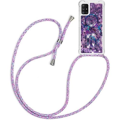 Bling Glitter Liquid Case Avec Corde Pour Samsung Galaxy A71 5g, Transparent Crystal Soft Silicone Tpu Bumper Protector Case Avec Cordon Pendentif Réglable Case And Strap