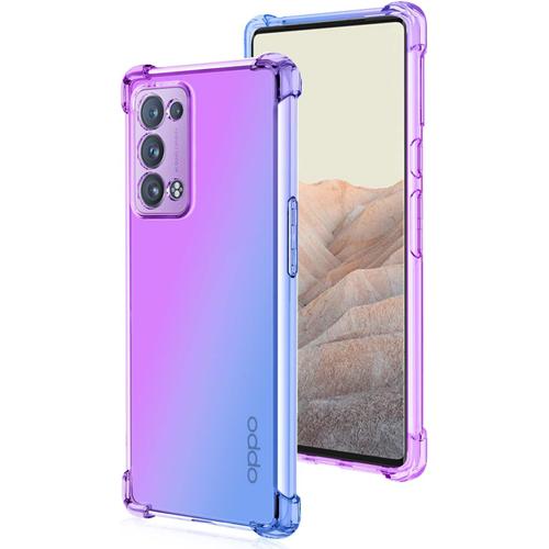 Coque Pour Oppo Reno 6 Pro 5g Reno6 Pro 5g Case,Ultra-Fin En Silicone Transparent Anti-Jaunit Dégradé De Couleur Cover Housse Souple Tpu Bumper Antichoc Étui Violet+Bleu