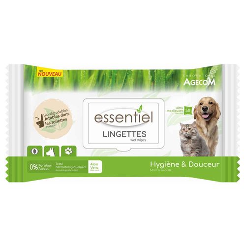 Essentiel - Lingettes Aloe Vera 0% Paraben Pour Chien Et Chat - X40