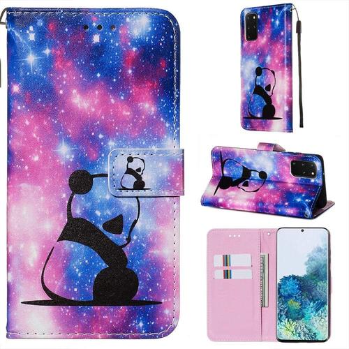 Coque Pour Samsung Galaxy S20 Plus Avec Verre Trempé Etui Samsung S20 Plus Cuir Pu Portefeuille Flip Magnétique Housse En Clapet De Protection Etui Samsung S20 Plus Panda