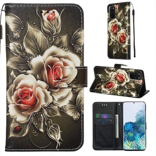 Coque Pour Samsung Galaxy S20 Plus Avec Verre Trempé Etui Samsung S20 Plus Cuir Pu Portefeuille Flip Magnétique Housse En Clapet De Protection Etui Samsung S20 Plus Fleur