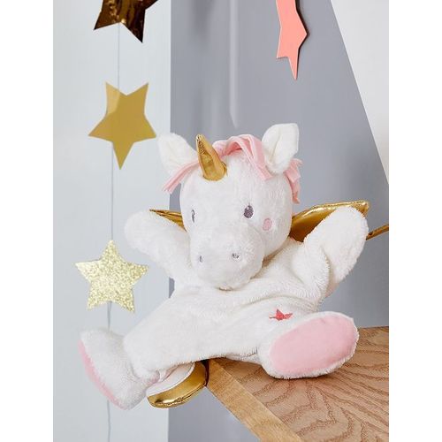 Doudou Marionnette Licorne Simba Toys Benelux Blanche Rose Dore