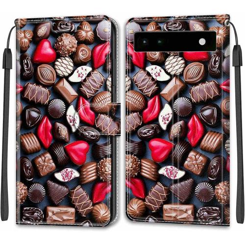 Coque Google Pixel 6a, Etui Google Pixel 6a, Étui Housse En Cuir Flip Case Fonction Support Housse Avec Fentes De Cartes Magnétique Portefeuille Protection Case Chocolat