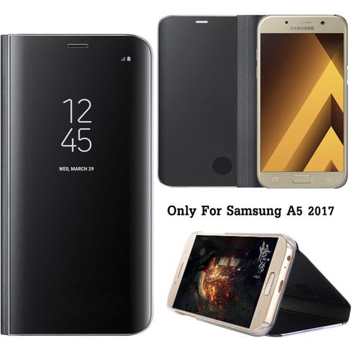 Effet Miroir Housse En Cuir Pu Pour Samsung Galaxy A5 2017 Version, 5.2 Pouces , Haute Qualité Clear View Smartphone Flip Cover Et Fonction Stent Étui Pour Téléphone Noir