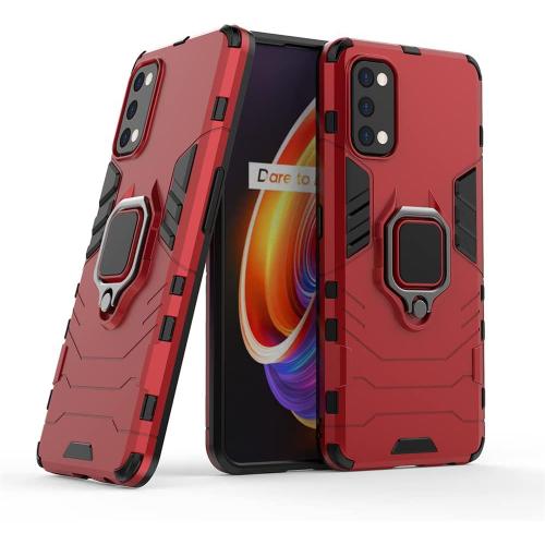 Coque Compatible Avec Oppo Realme 7, Antichoc Militaire Magnétique Fermoir Anneau Réglable Anti-Rayure Pc Rigide Bumper Housse Protection Etui Pour Oppo Realme 7. Rouge Kk