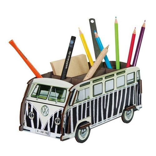 Volkswagen Combi Zèbré Pot À Crayons Kit En Bois Éco Certifié - 11 X 22 X 10 Cm Werkhaus