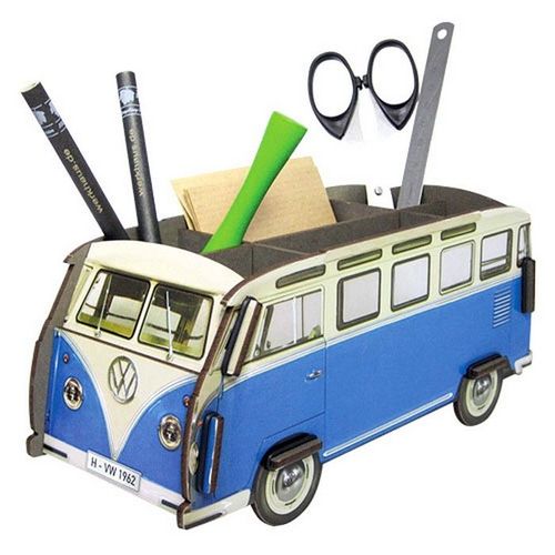 Volkswagen Combi Bleu Pot À Crayons Kit En Bois Éco Certifié - 11 X 22 X 10 Cm Werkhaus