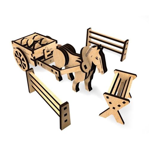 Cheval Avec Carriole, En Hêtre À Monter - 190 X 72 X 70 Woodheroes