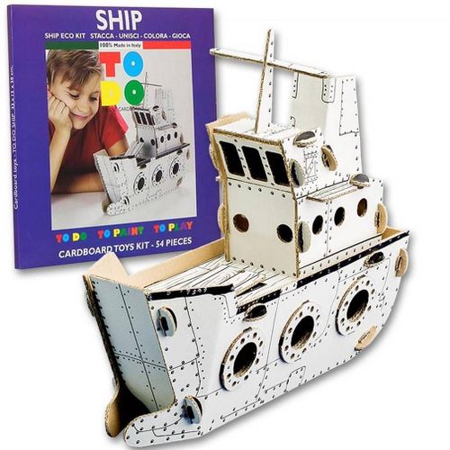 Bateau En Kit Carton À Colorier Et À Monter Sans Colle - 54 Pièces - 33 X 13 X 30 Cm Todo