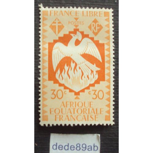 France Libre - Afrique Équatoriale Française , Série Londres. 30 C Rouge-Orange (Phénix,Oiseau,Flamme,Croix,Lorraine)