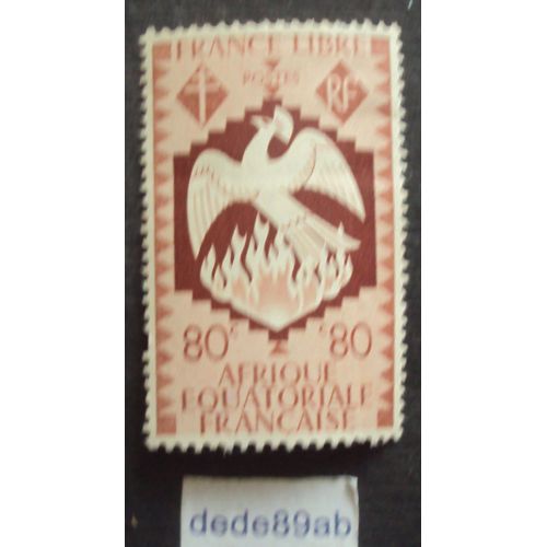 France Libre - Afrique Équatoriale Française , Série Londres. 80 C Brun-Rouge (Phénix,Oiseau,Flamme,Croix,Lorraine)