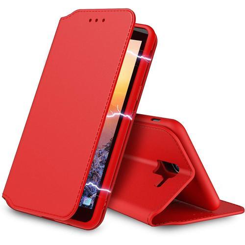 Coque Pour Samsung Galaxy J4 Plus 2018 2018 Pochette Housse Etui Porte Carte Credit Ticket Metro Fonction Stand Video Fermeture Magnetique Pour Samsung J4+Plus 6. 0"" Rouge