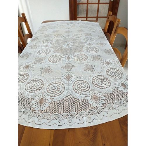 Nappe Ronde Blanche Ajourée En Polyester Motifs Fleurs 170cm De Diamètre