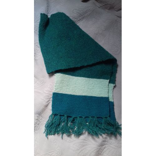 Echarpe Tricoté Main Bleue Et Verte