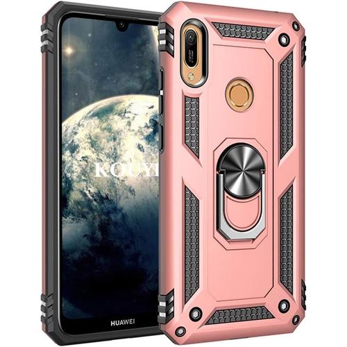 Coque Huawei Y6 2019 / Honor 8a,Double Couche Renforcée Défense Bumper Tpu Silicone Antichoc Armure Housse Etui Avec Anneau Support Pour Huawei Y6 2019 / Honor 8a Or Rose