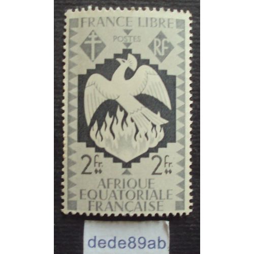 France Libre - Afrique Équatoriale Française , Série Londres. 2 Fr Ardoise-Gris (Phénix,Oiseau,Flamme,Croix,Lorraine)