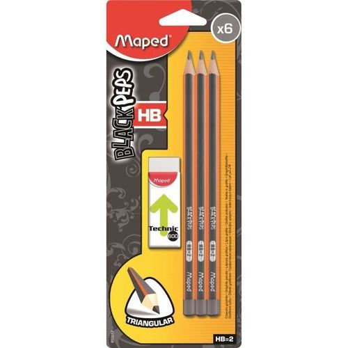 Maped - Assortiment De 6 Crayons Graphite Triangulaires + 1 Gomme