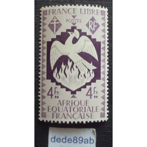 France Libre - Afrique Équatoriale Française , Série Londres. 4 Fr Violet-Brun (Phénix,Oiseau,Flamme,Croix,Lorraine)