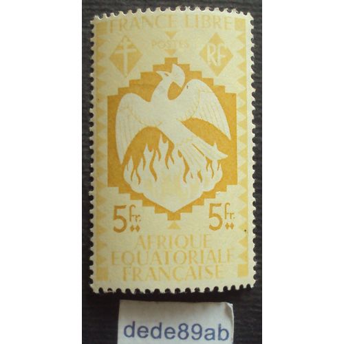 France Libre - Afrique Équatoriale Française , Série Londres. 5 Fr Bistre-Jaune (Phénix,Oiseau,Flamme,Croix,Lorraine)