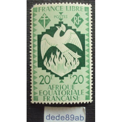 France Libre - Afrique Équatoriale Française , Série Londres. 20 Fr Vert (Phénix,Oiseau,Flamme,Croix,Lorraine)