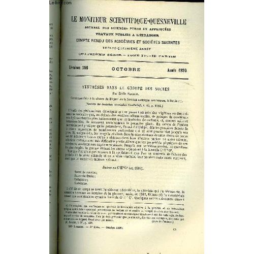 Le Moniteur Scientifique Du Docteur Quesneville N° 586 - Synthèses Dans Le Groupe Des Sucres Par Emile Fischer. Action Des Acides Minéraux Dans La Saccharification Par Le Malt Et La Fermentation Des(...)